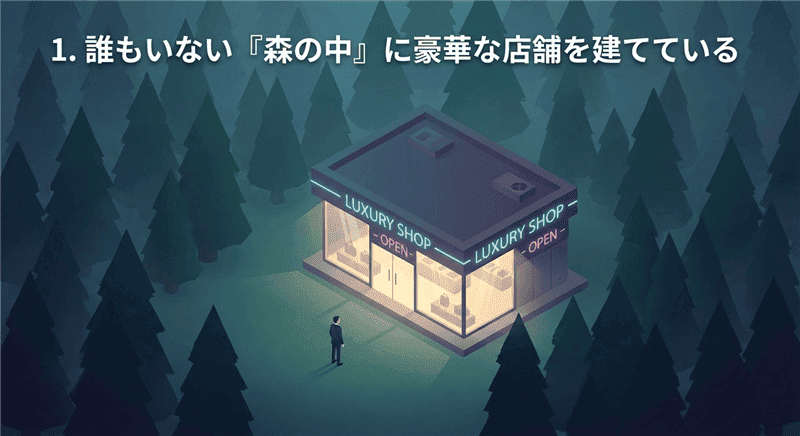 1. 誰もいない「森の中」に豪華な店舗を建てている