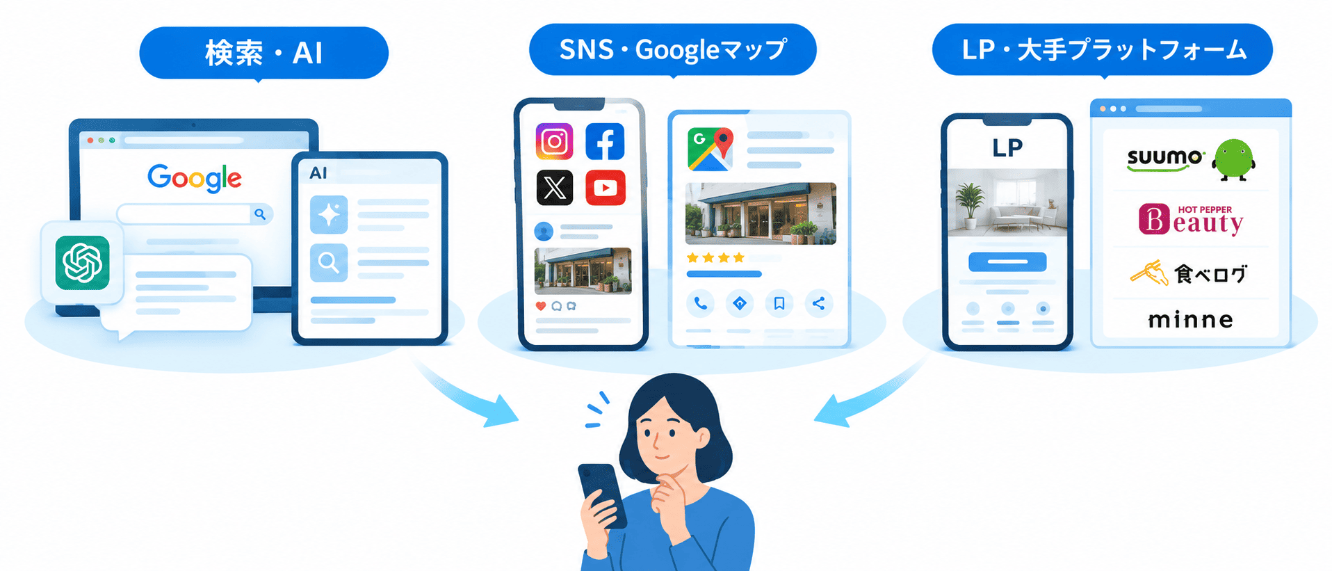 ホームページ以外にも情報収集・集客手段があることを示す
